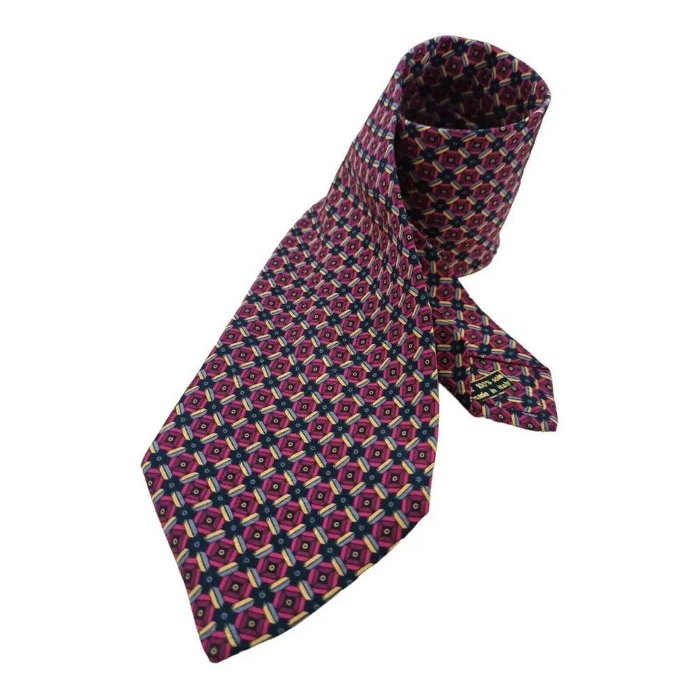 BRIONI Red Geometric Silk Tie HANDMADE ITALY 59